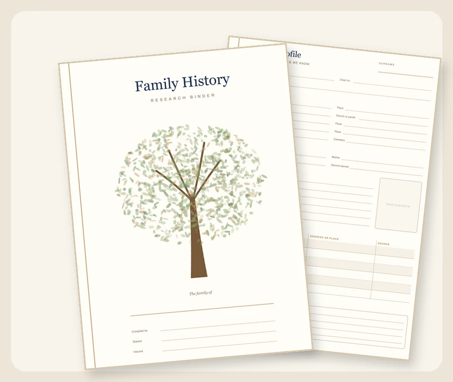 Preview of the binder cover and ancestor profile sheet