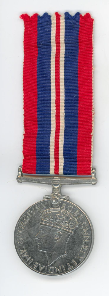 War Medal 1939-1945, obverse, with its red, blue and white ribbon