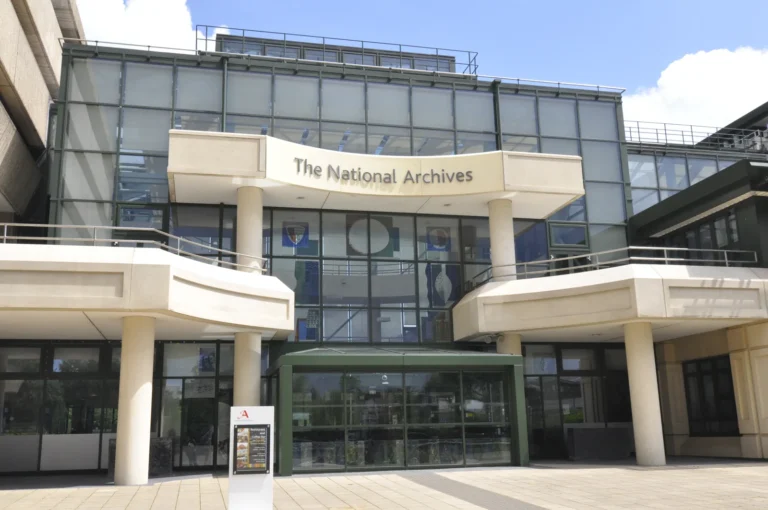Front entrance of The National Archives at Kew, photographed in 2011.